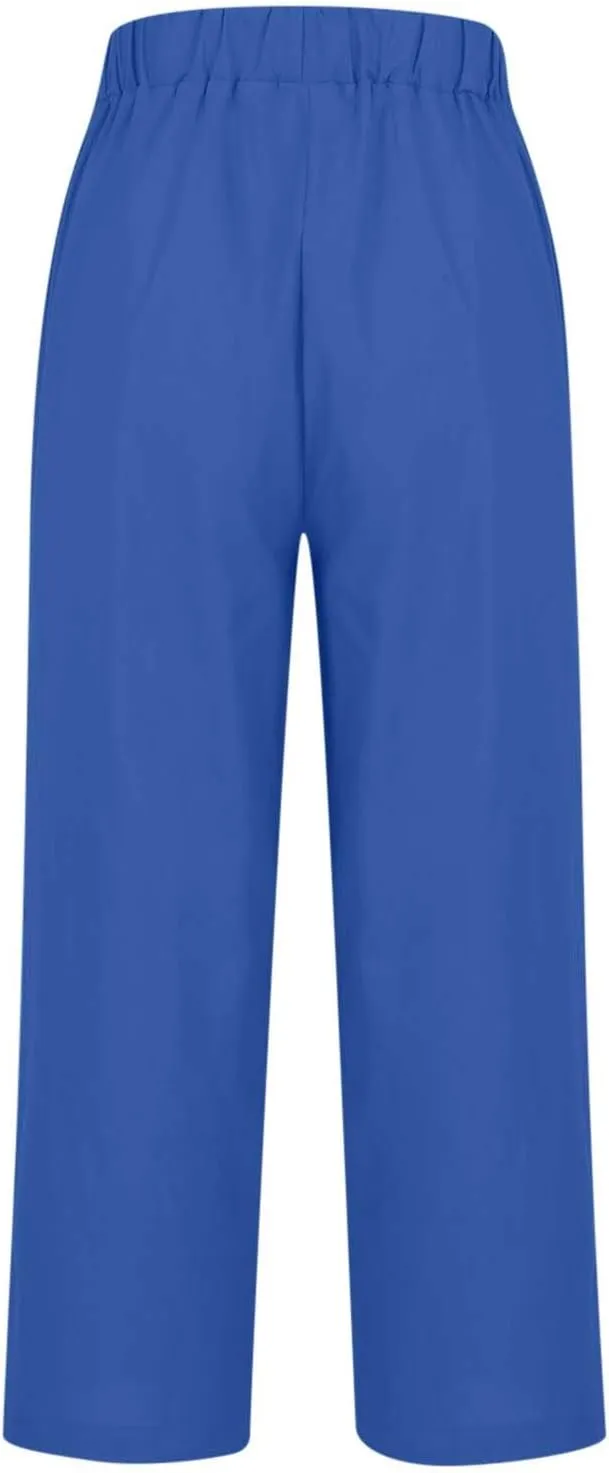 Cotton Linen Pants for Women Summer Lightweight Casual Cropped Pants Loose Fit Comfy Beach Trousers with Pockets