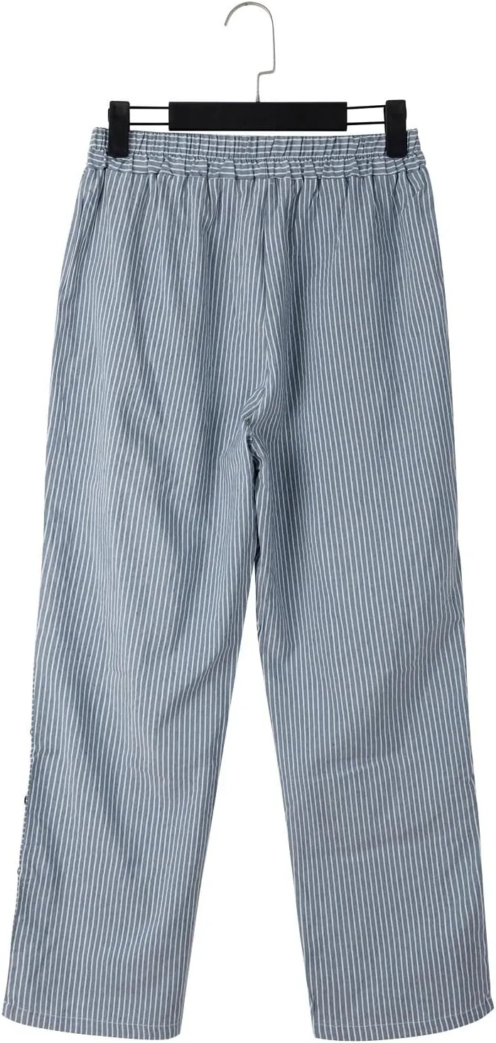 Cotton Linen Pants Women 2025 Summer High Waist Straight Leg Striped Cropped Pants Comfy Plus Size Lounge Trousers
