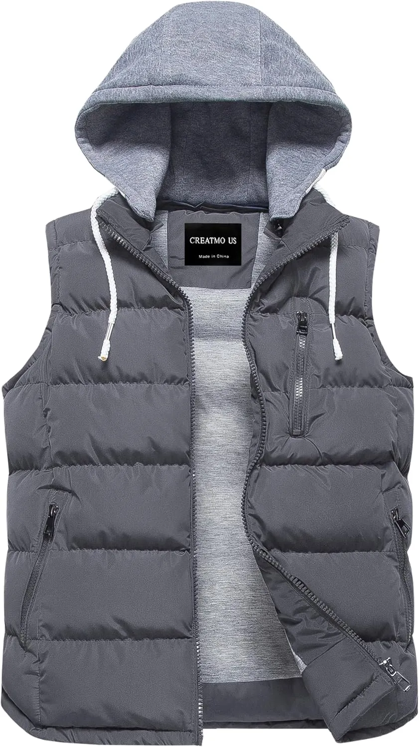 CREATMO US Women's Warm Vest Outerwear Thick Padded Puffer Sleeveless Vest With Detachable Hood