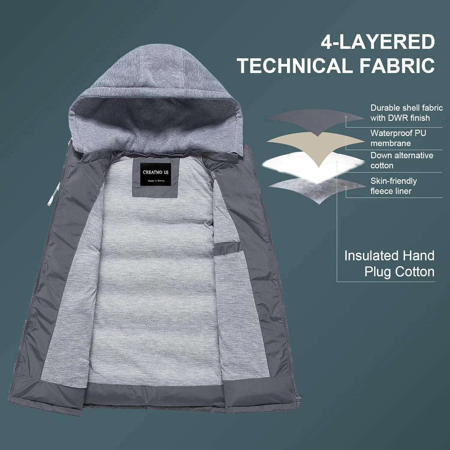 CREATMO US Women's Warm Vest Outerwear Thick Padded Puffer Sleeveless Vest With Detachable Hood