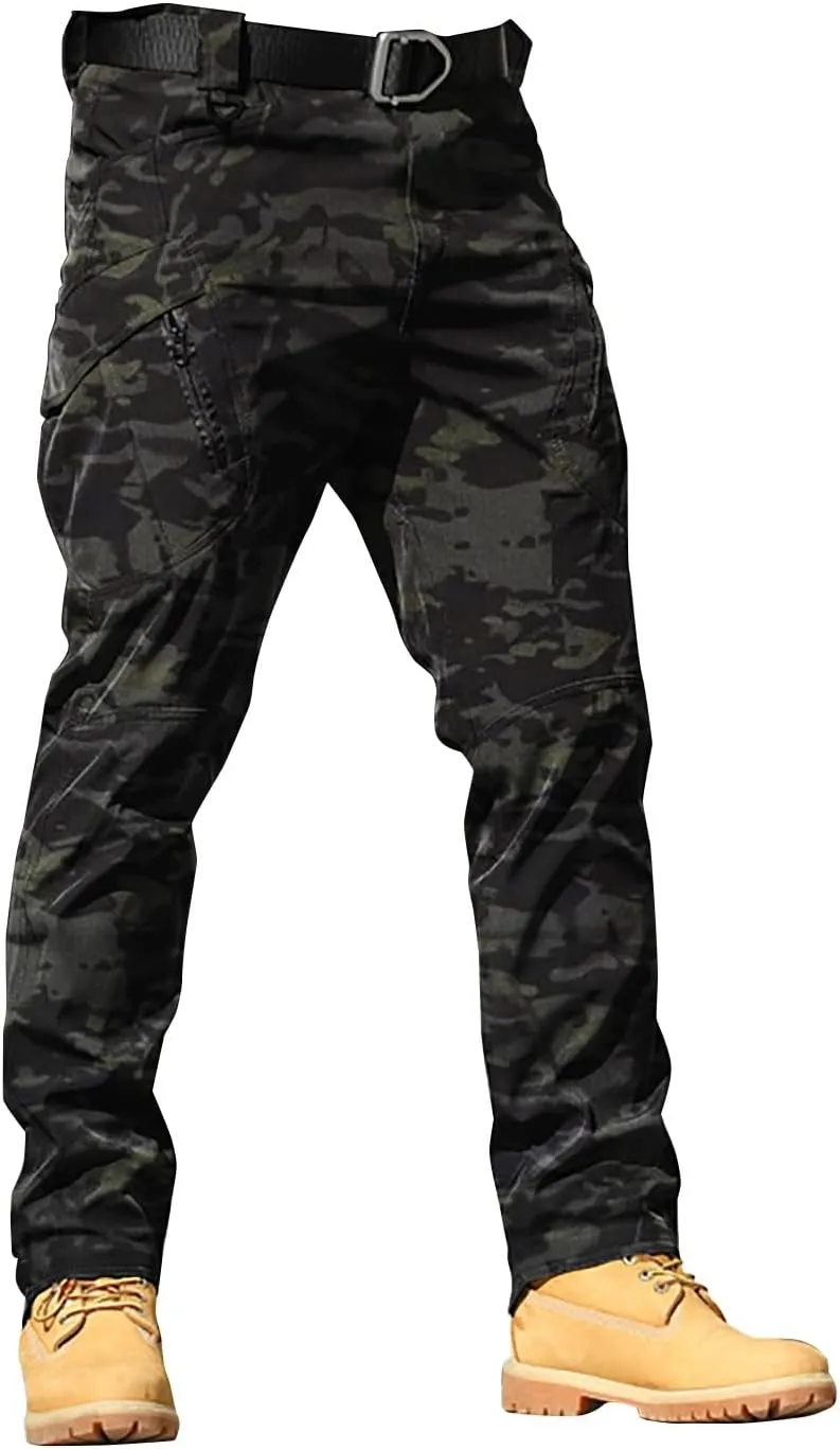CRNTCEM Mens Camo Cargo Pants Straight Leg Army Combat Military Trousers Chinos Cotton Hiking Hunting Tactical Work Pants