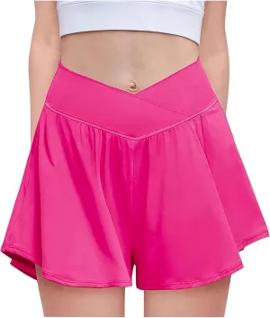 Crossover Flowy Shorts for Women 2 in 1 Athletic Gym Workout Butterfly Short Sweat Cute Yoga Skirt Skort with Pockets