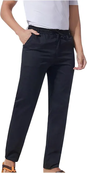 Ctreela Summer Fall Chino Pants Men Casual Drawstring Elastic Waist Daily Pants Lightweight Thin Slim-Fit Slacks Trousers
