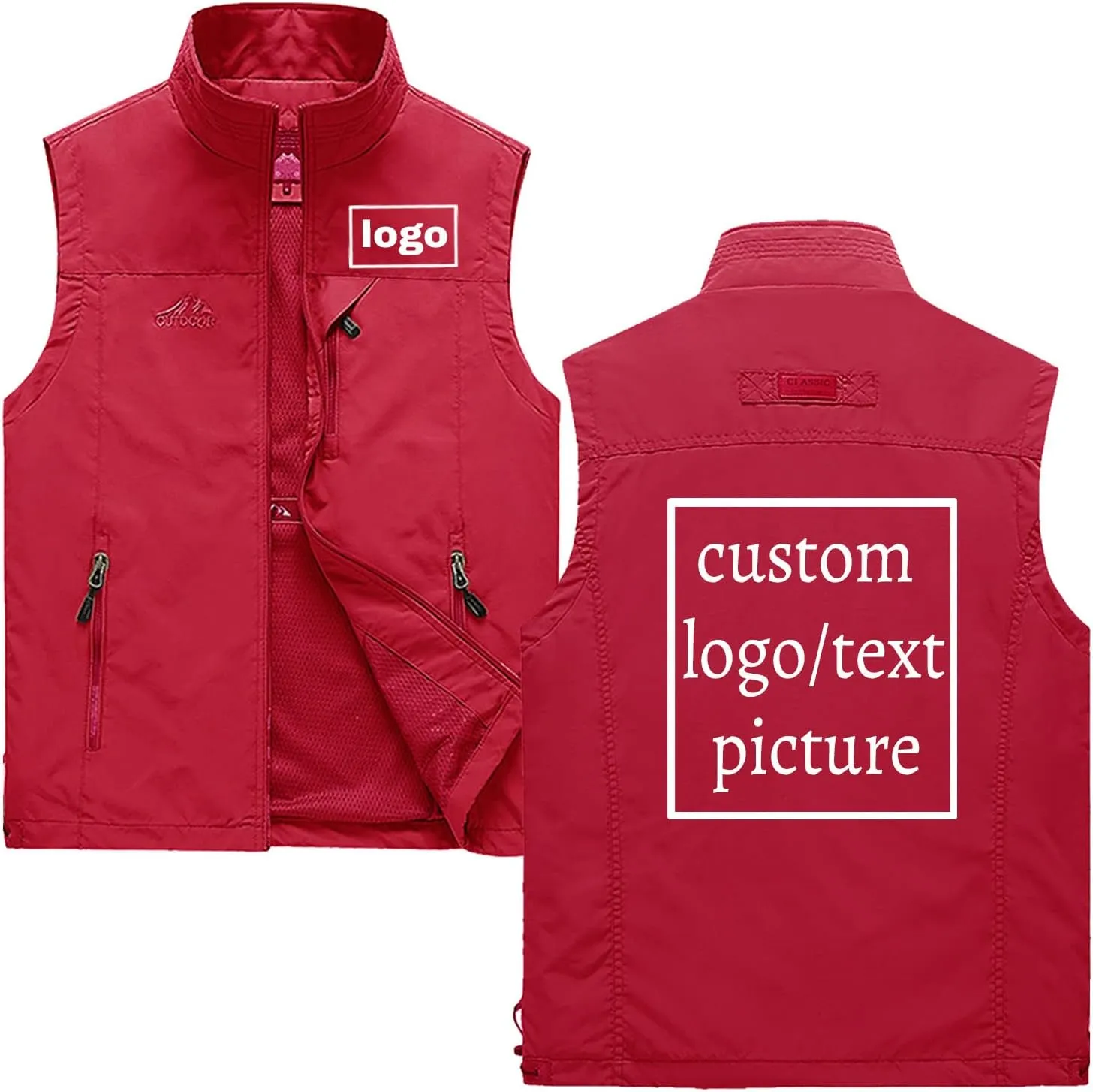 Custom Vest for Men Customize Sleeveless Jacket Lightweight Travel Hunting Fishing Outerwear Vests