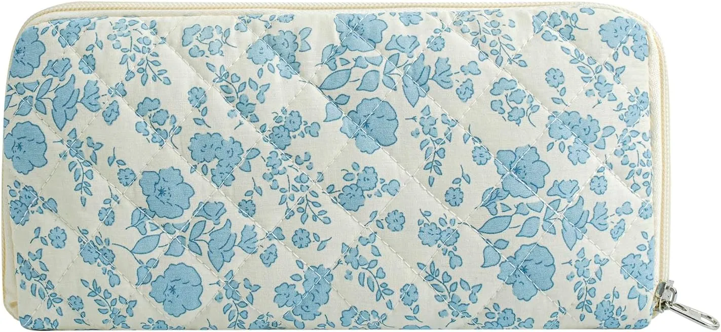 Cute Floral Bag for Makeup Brushes - Ideal for Travel & Daily Use Makeup Brushes Pouch for Women (Blue Floral)