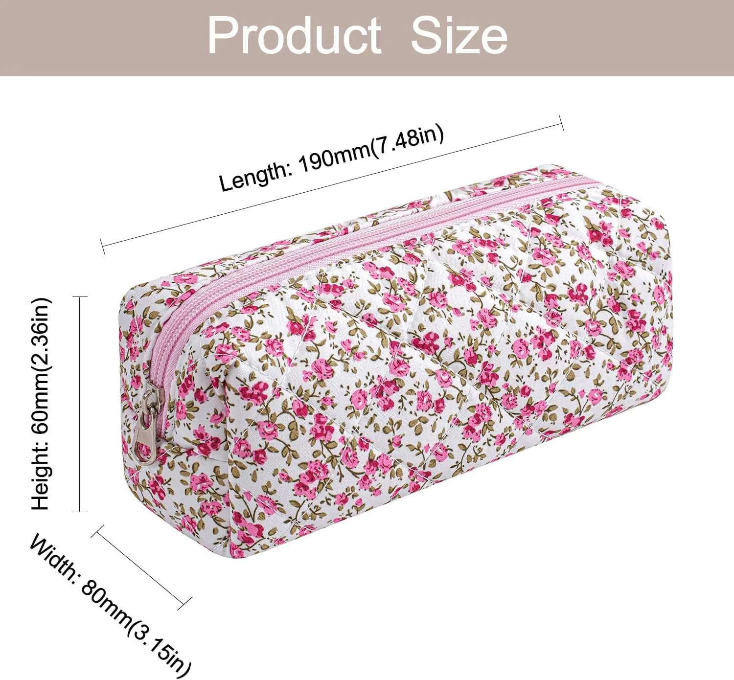 Cute Floral Makeup Brush Bag Small Cotton Quilted Cosmetic Bag for Women Travel Toiletry Zipper Make Up Pouch (Red Floral)
