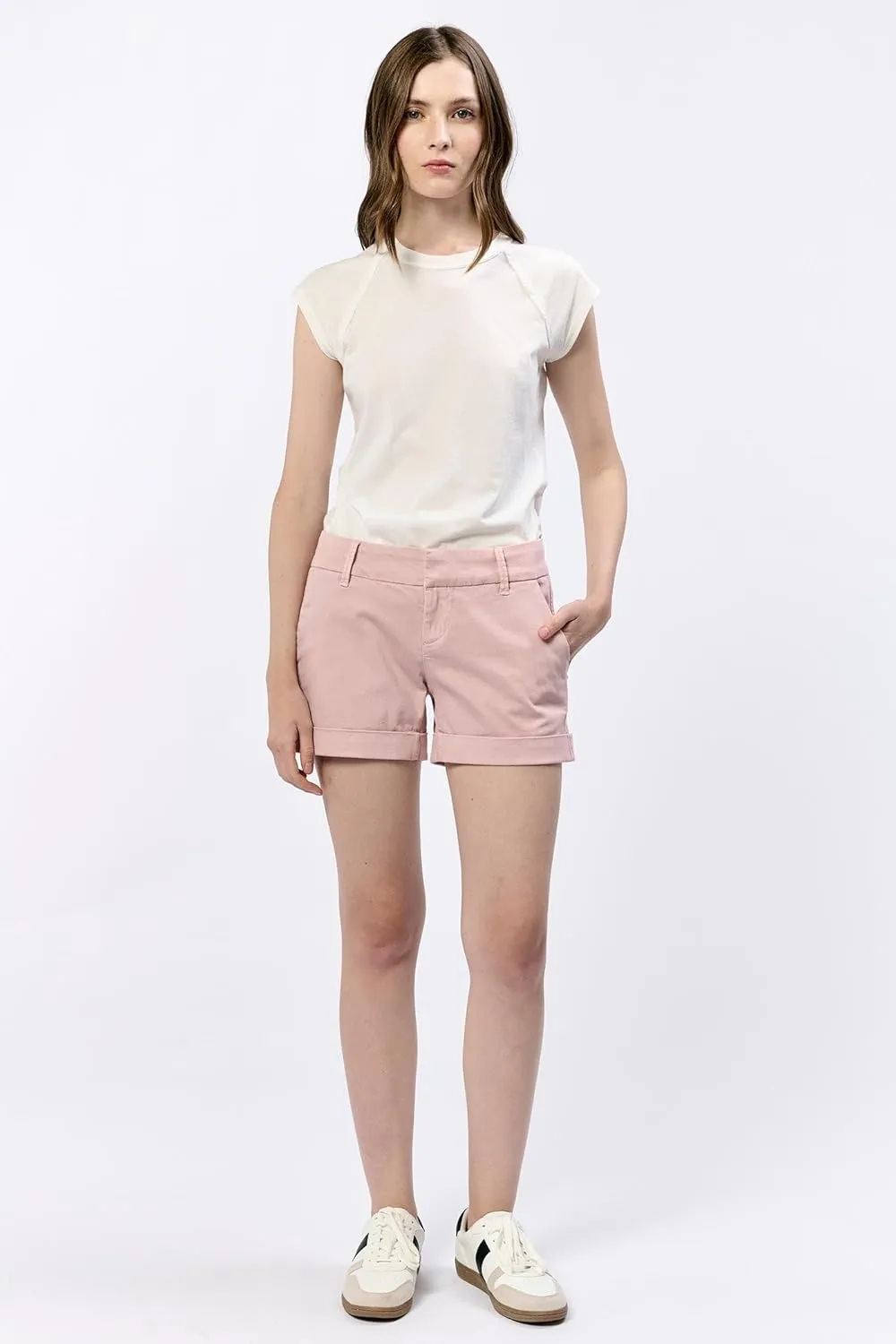 DEAR JOHN Hampton Shorts Women's Mid Rise Casual Classic Cuffed Folded Hem Womens Shorts