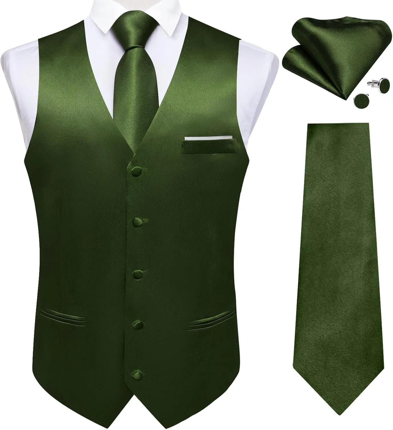 DiBanGu Mens Suit Vest and Tie Set Solid Color Satin Waistcoat Necktie Wedding Party Casual Dress Vest for Tuxedo