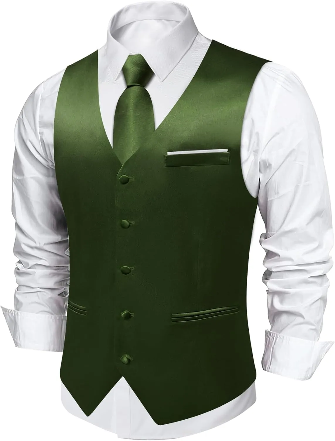 DiBanGu Mens Suit Vest and Tie Set Solid Color Satin Waistcoat Necktie Wedding Party Casual Dress Vest for Tuxedo