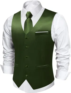 DiBanGu Mens Suit Vest and Tie Set Solid Color Satin Waistcoat Necktie Wedding Party Casual Dress Vest for Tuxedo