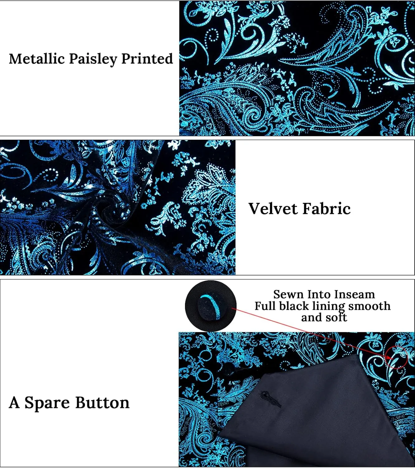 DiBanGu Mens Velvet Dress Waistcoat 6PCS Metallic Paisley Printed Suit Vest and Bowtie Set with Lapel Pin for Suit or Tuxedo