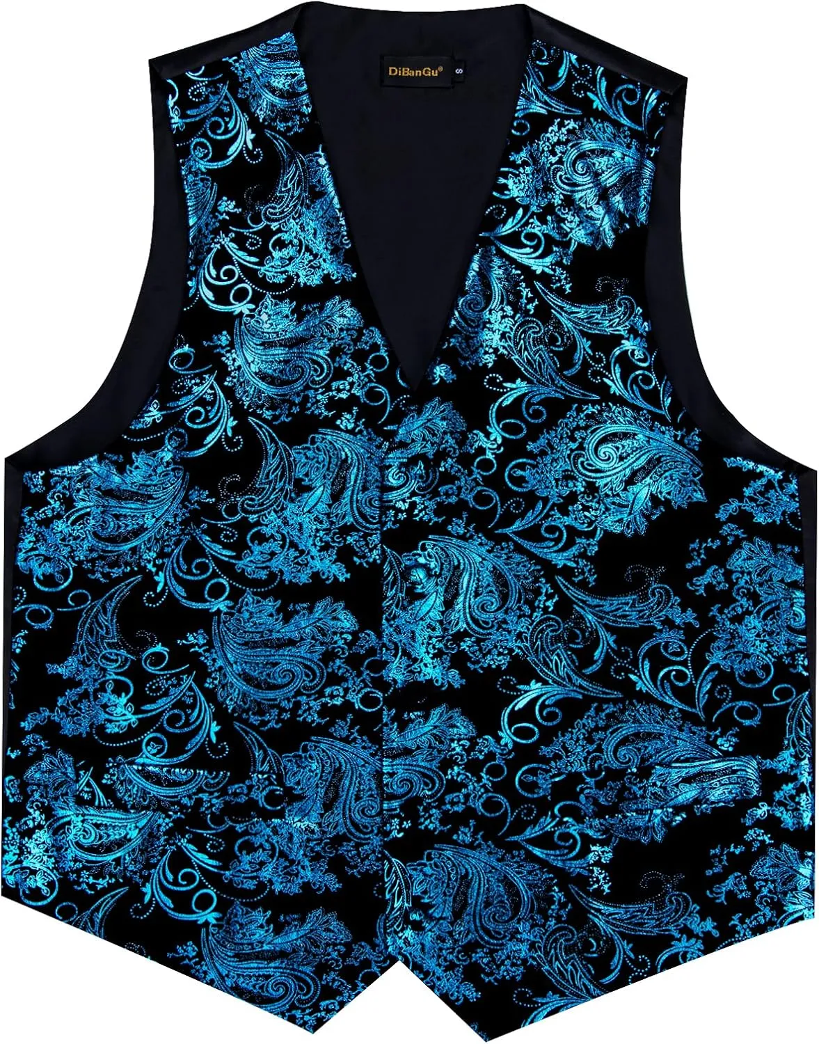 DiBanGu Mens Velvet Dress Waistcoat 6PCS Metallic Paisley Printed Suit Vest and Bowtie Set with Lapel Pin for Suit or Tuxedo