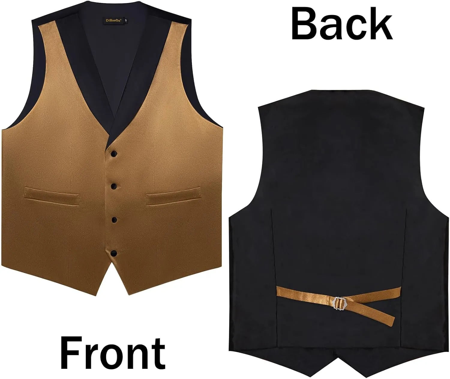 DiBanGu Mens Vest Formal Solid Color Waistcoat and Tie Pocket Square Set Satin Shawl Lapel Dress Vest Wedding Business