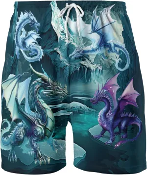 Dragons Mens Hawaiian Sport Shorts - Dragon Dice Hawaiian Shorts for Men - Casual Drawstring Beachwear Shorts Series 21