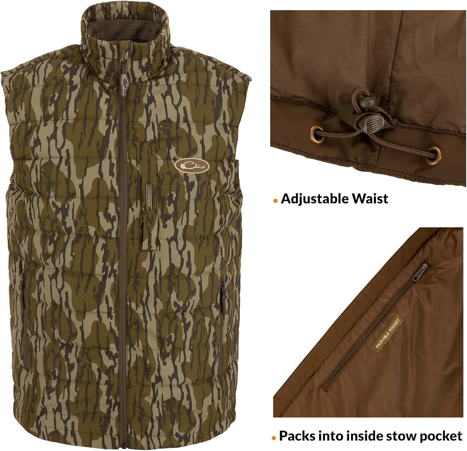Drake Waterfowl Men's MST Synthetic Down Pack Warm Lightweight Durable Water-Repellent Adjustable Cold-Weather Hunting Vest