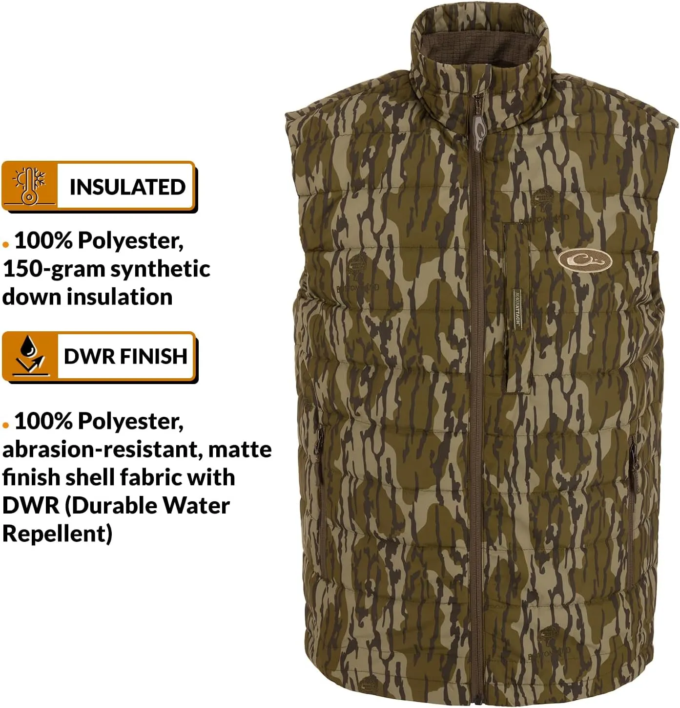 Drake Waterfowl Men's MST Synthetic Down Pack Warm Lightweight Durable Water-Repellent Adjustable Cold-Weather Hunting Vest