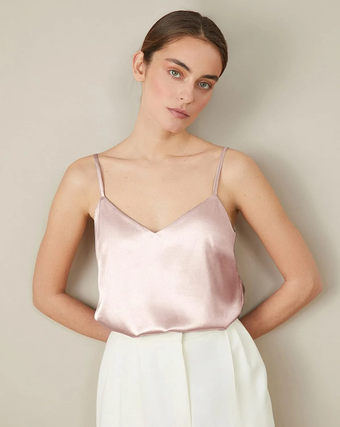 Ekouaer 3 Pack: Womens Silk Satin Tank Top V Neck Camisole Cami Spaghetti Strap Top Loose Sleeveless Blouses Tank Shirt