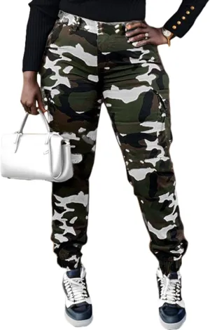 Famnbro Women Camo Pants Camouflage Cargo Pants Ankle Cuffed Army Fatigue Joggers Streetwear