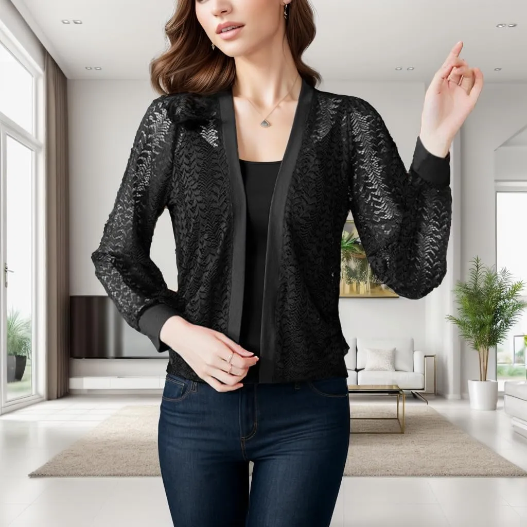 FindThy Womens Open Front Lace Cardigan Long Sleeve Floral Crochet Summer Shrug Cover Ups