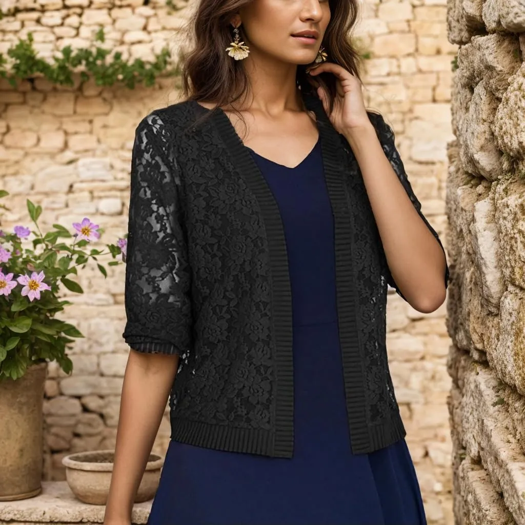 FindThy Womens Open Front Lace Cardigan Long Sleeve Floral Crochet Summer Shrug Cover Ups