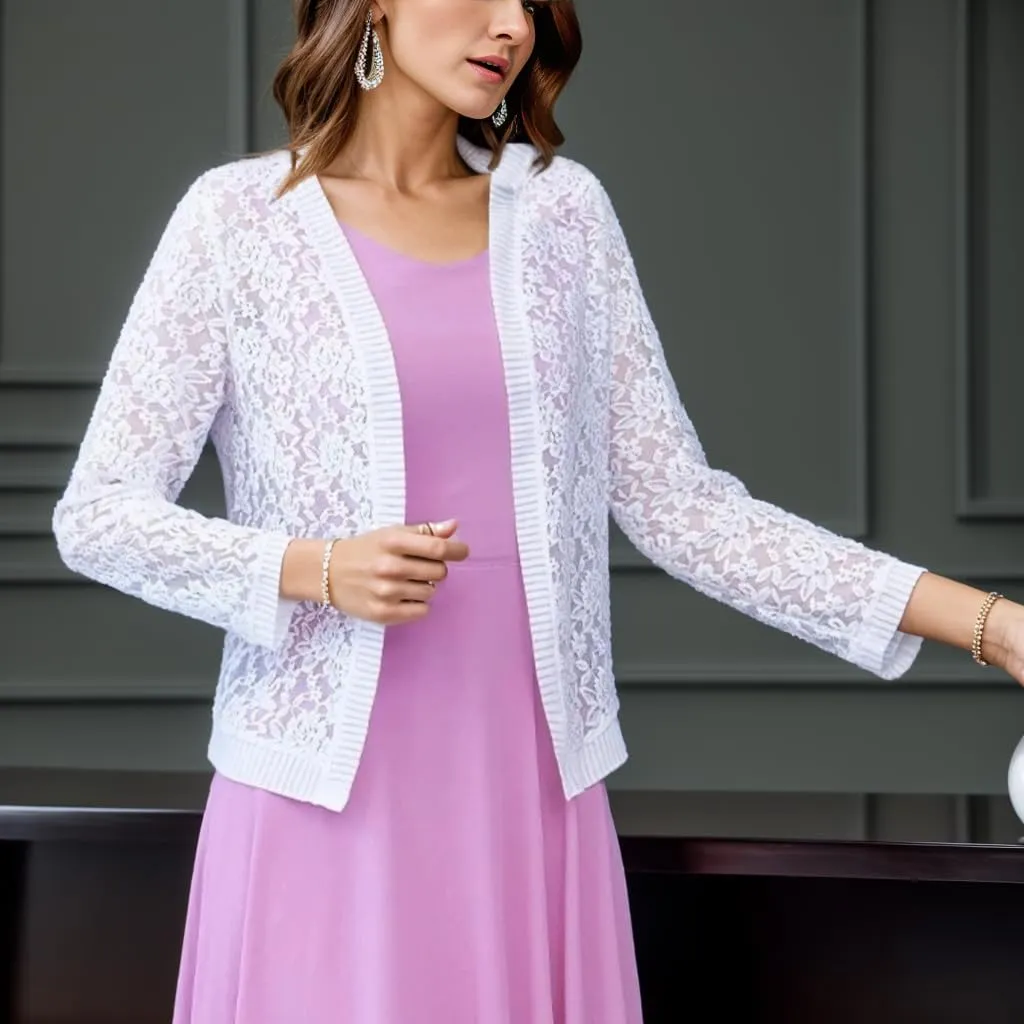 FindThy Womens Open Front Lace Cardigan Long Sleeve Floral Crochet Summer Shrug Cover Ups