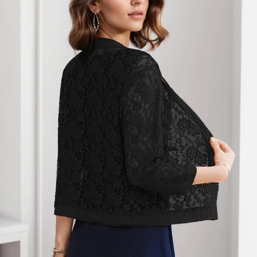 FindThy Womens Open Front Lace Cardigan Long Sleeve Floral Crochet Summer Shrug Cover Ups