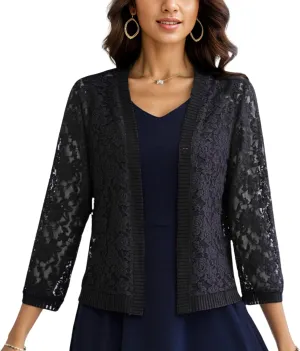 FindThy Womens Open Front Lace Cardigan Long Sleeve Floral Crochet Summer Shrug Cover Ups