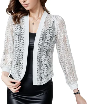 FindThy Womens Open Front Lace Cardigan Long Sleeve Floral Crochet Summer Shrug Cover Ups