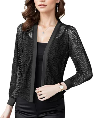 FindThy Womens Open Front Lace Cardigan Long Sleeve Floral Crochet Summer Shrug Cover Ups