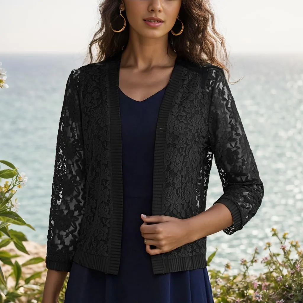 FindThy Womens Open Front Lace Cardigan Long Sleeve Floral Crochet Summer Shrug Cover Ups