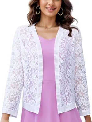 FindThy Womens Open Front Lace Cardigan Long Sleeve Floral Crochet Summer Shrug Cover Ups