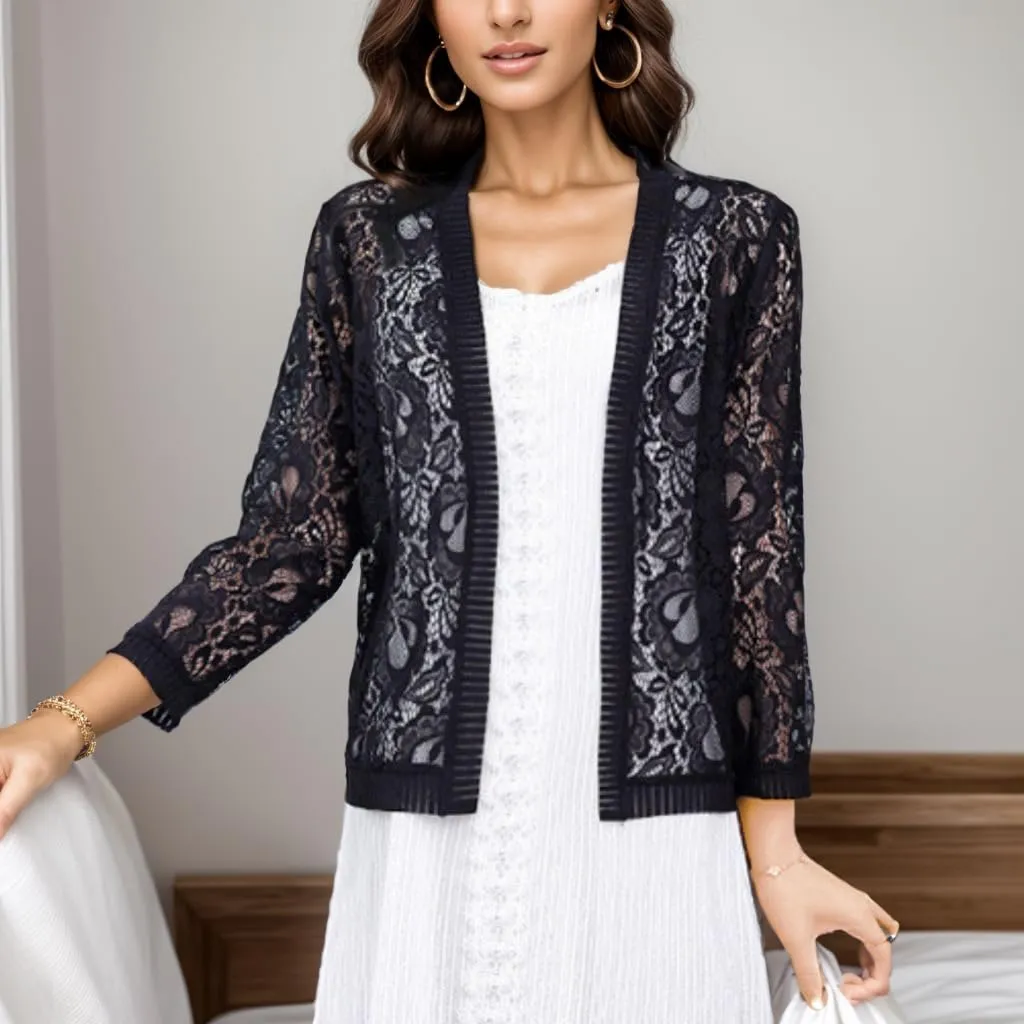 FindThy Womens Open Front Lace Cardigan Long Sleeve Floral Crochet Summer Shrug Cover Ups