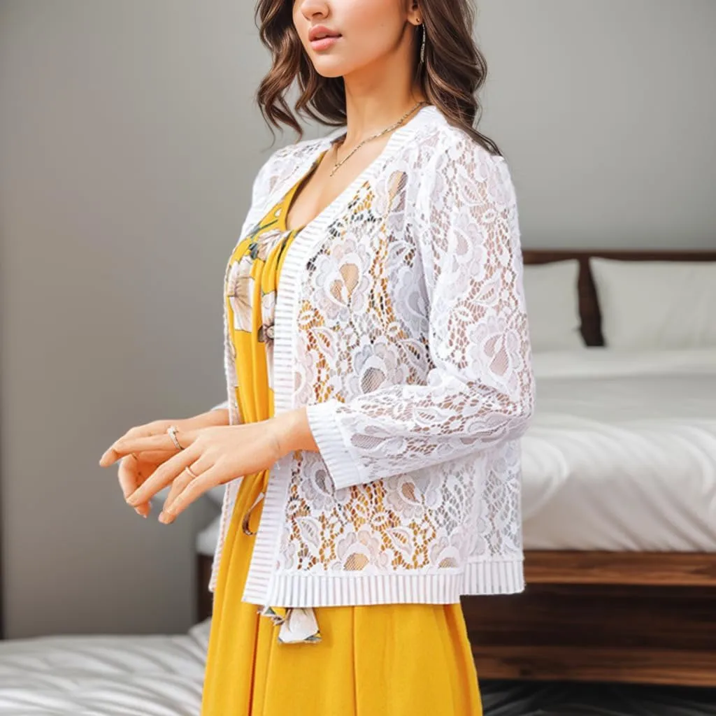 FindThy Womens Open Front Lace Cardigan Long Sleeve Floral Crochet Summer Shrug Cover Ups