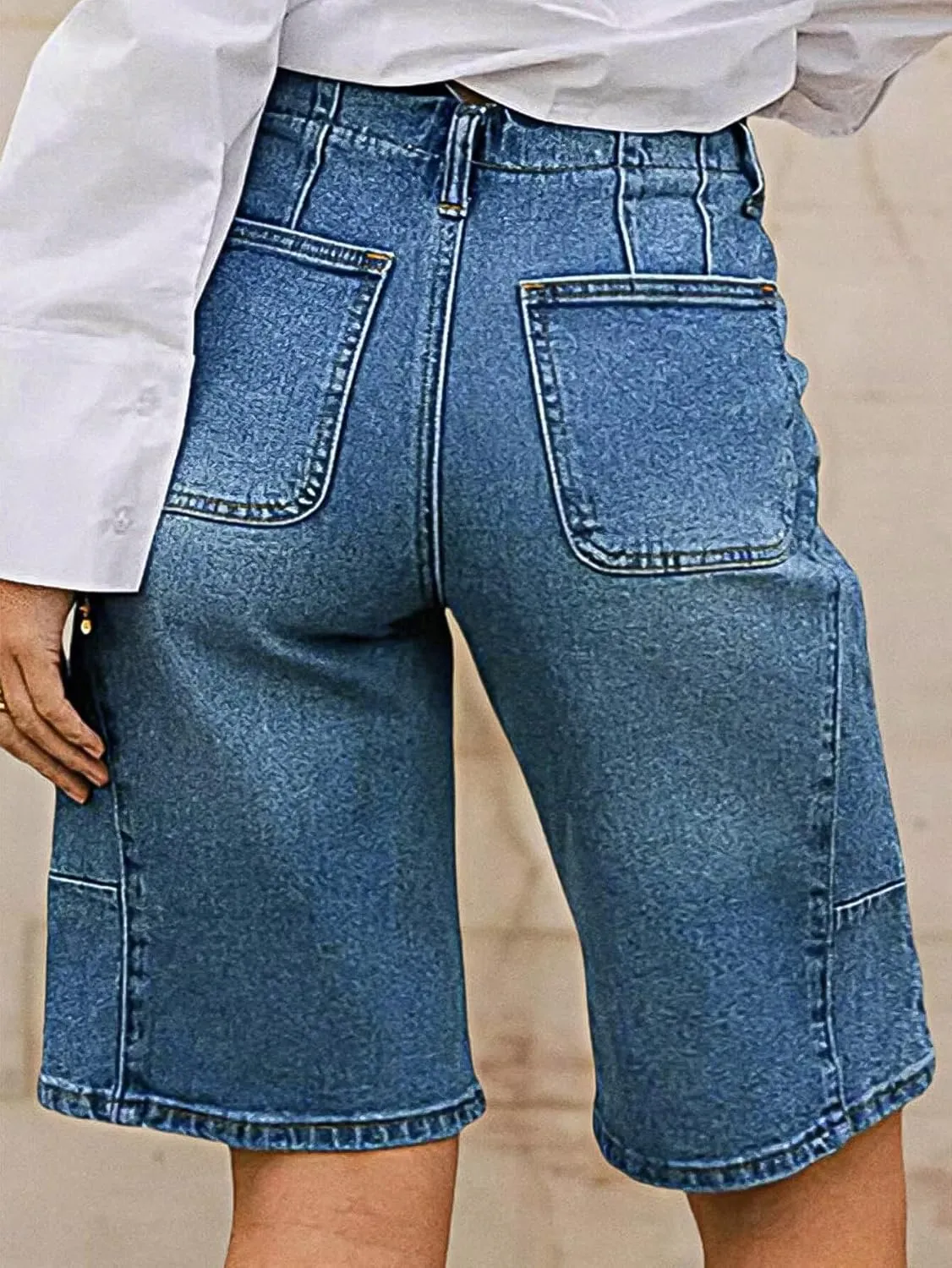 Flamingals Women's High Waist Bermuda Denim Shorts Straight Leg Summer Trendy Jean Shorts