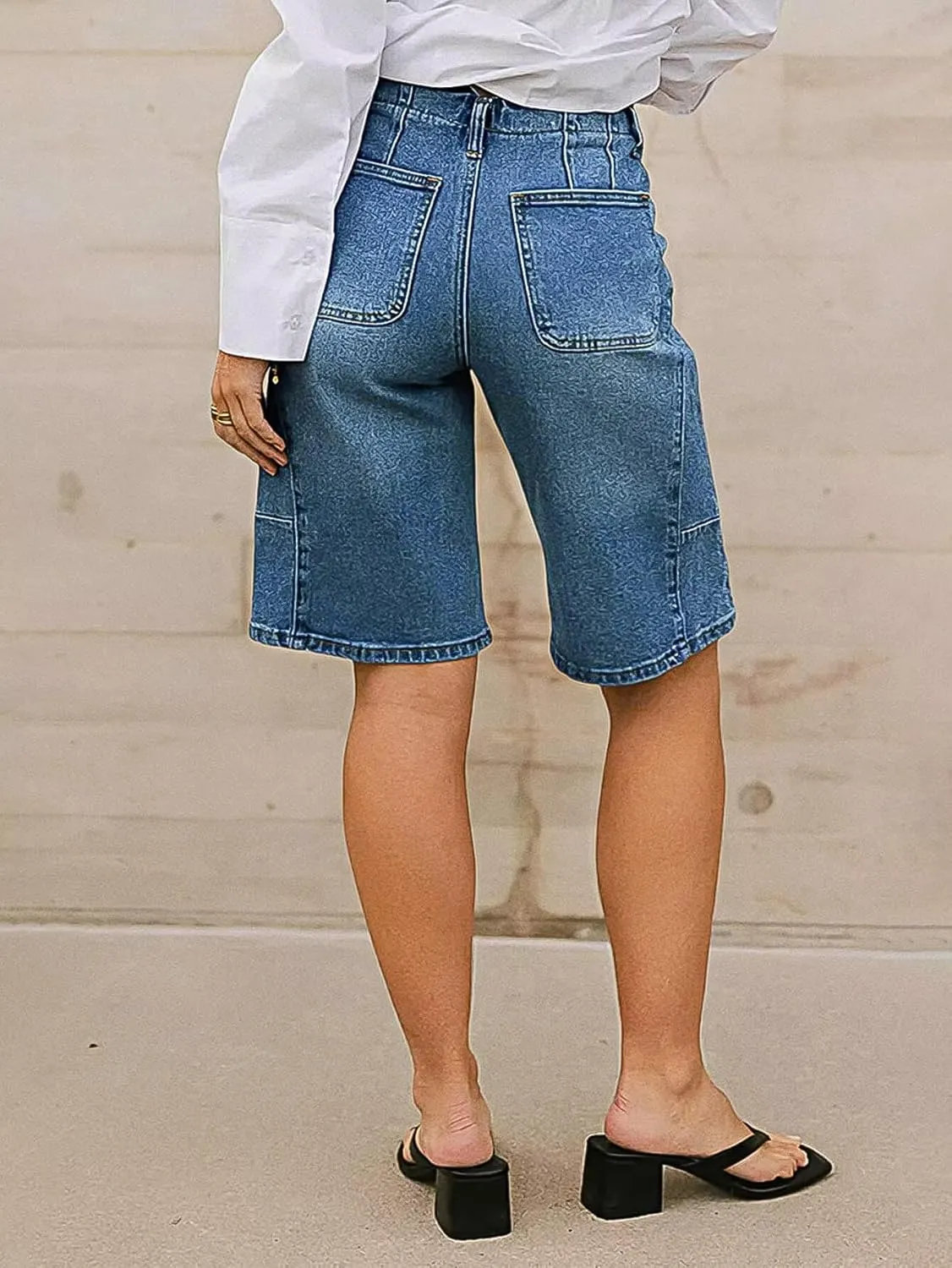 Flamingals Women's High Waist Bermuda Denim Shorts Straight Leg Summer Trendy Jean Shorts