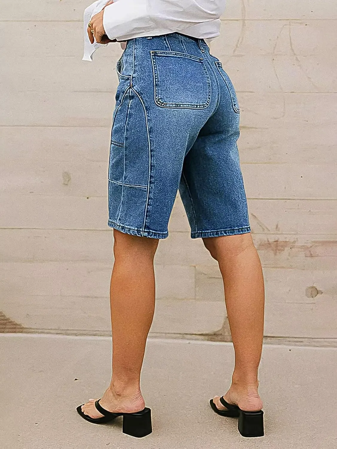 Flamingals Women's High Waist Bermuda Denim Shorts Straight Leg Summer Trendy Jean Shorts