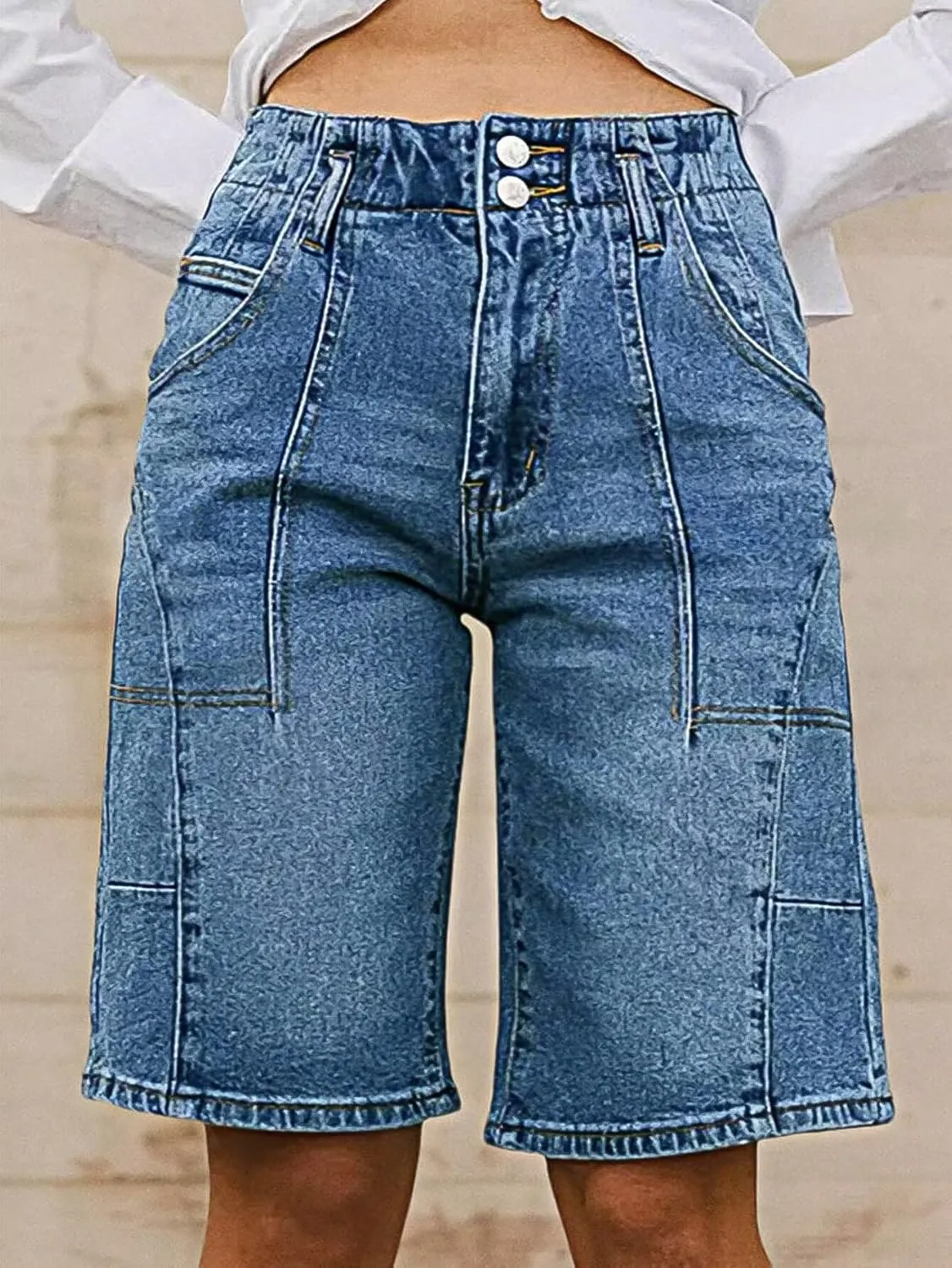 Flamingals Women's High Waist Bermuda Denim Shorts Straight Leg Summer Trendy Jean Shorts