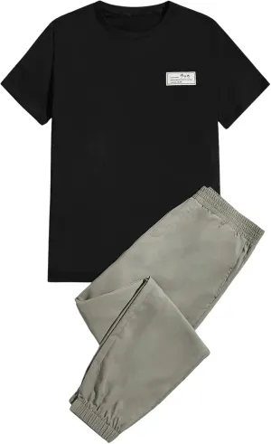 Floerns Men's 2 Piece Outfit Short Sleeve Tee Shirt with Long Pants Tracksuits