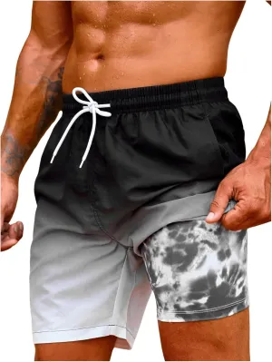 Floerns Men's Swim Trunks with Compression Quick Dry Shorts Swim Board Shorts