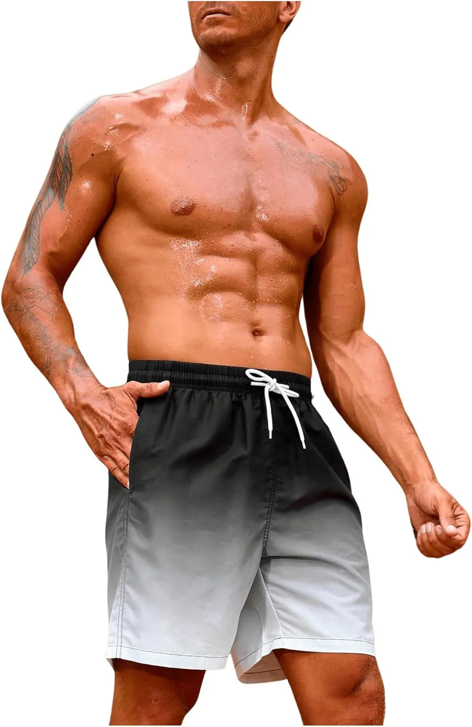 Floerns Men's Swim Trunks with Compression Quick Dry Shorts Swim Board Shorts