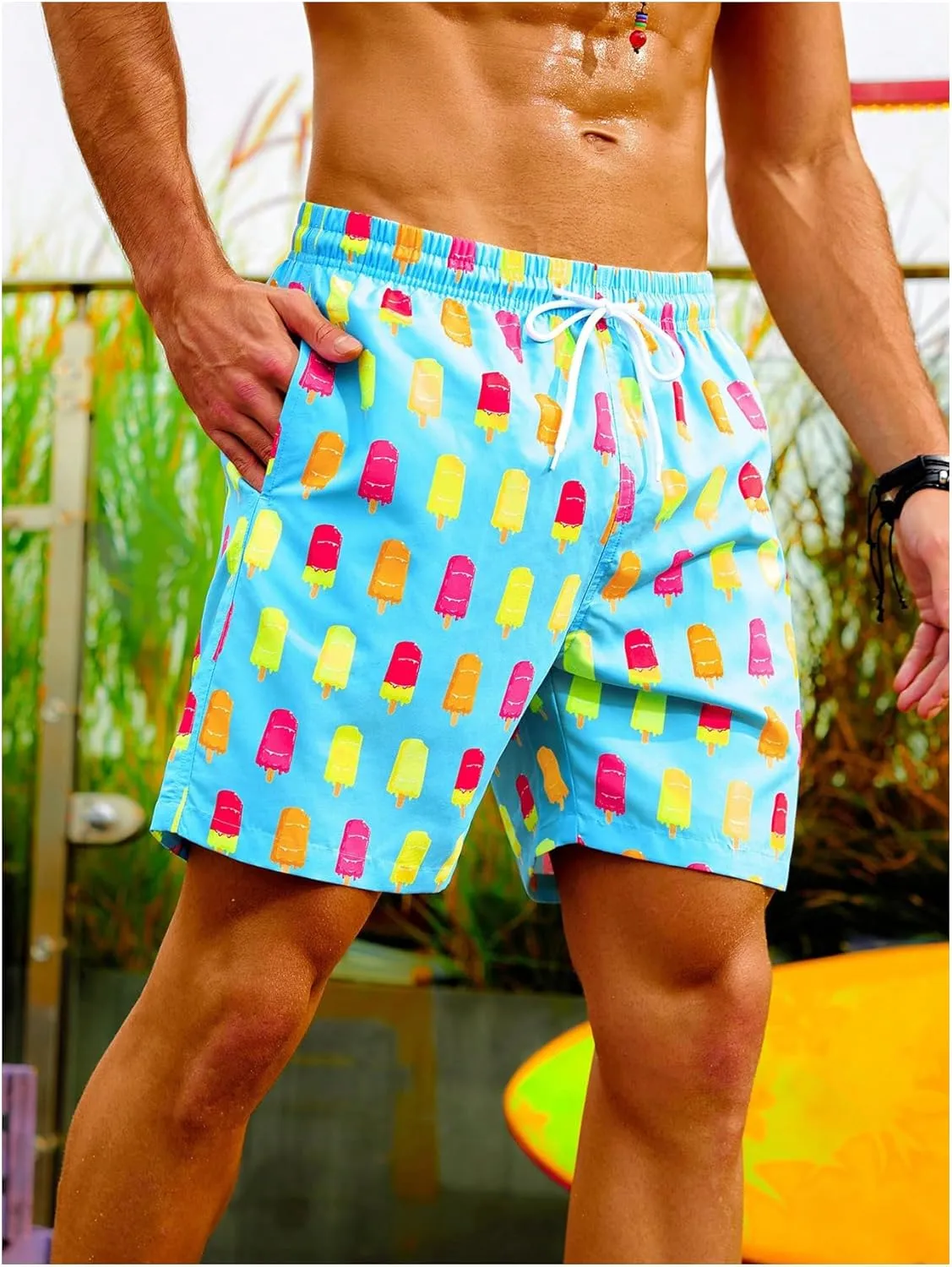 Floerns Men's Swim Trunks with Compression Quick Dry Shorts Swim Board Shorts