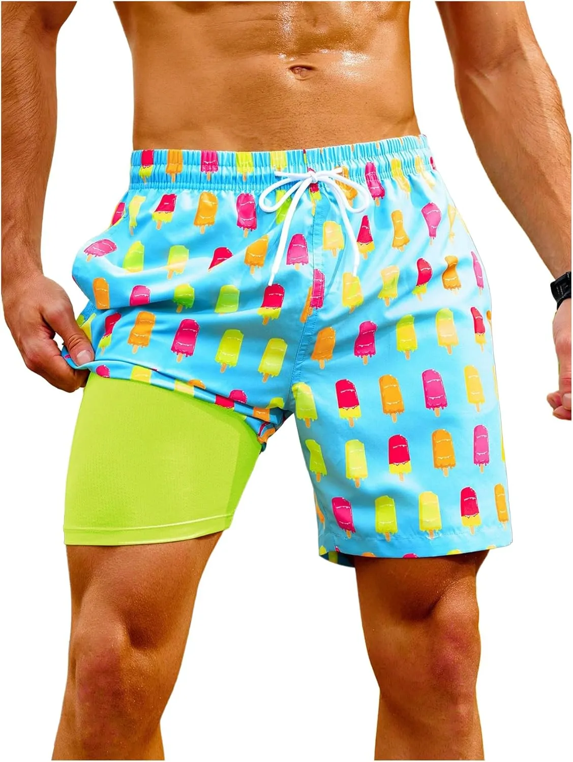 Floerns Men's Swim Trunks with Compression Quick Dry Shorts Swim Board Shorts
