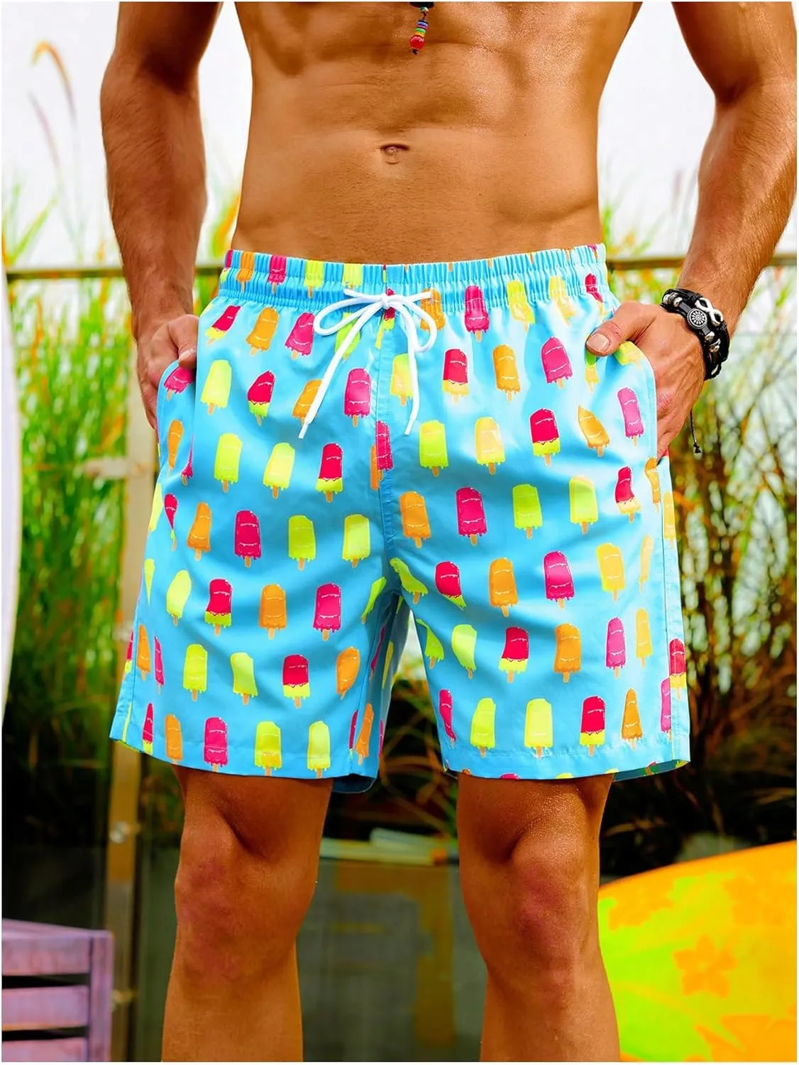 Floerns Men's Swim Trunks with Compression Quick Dry Shorts Swim Board Shorts