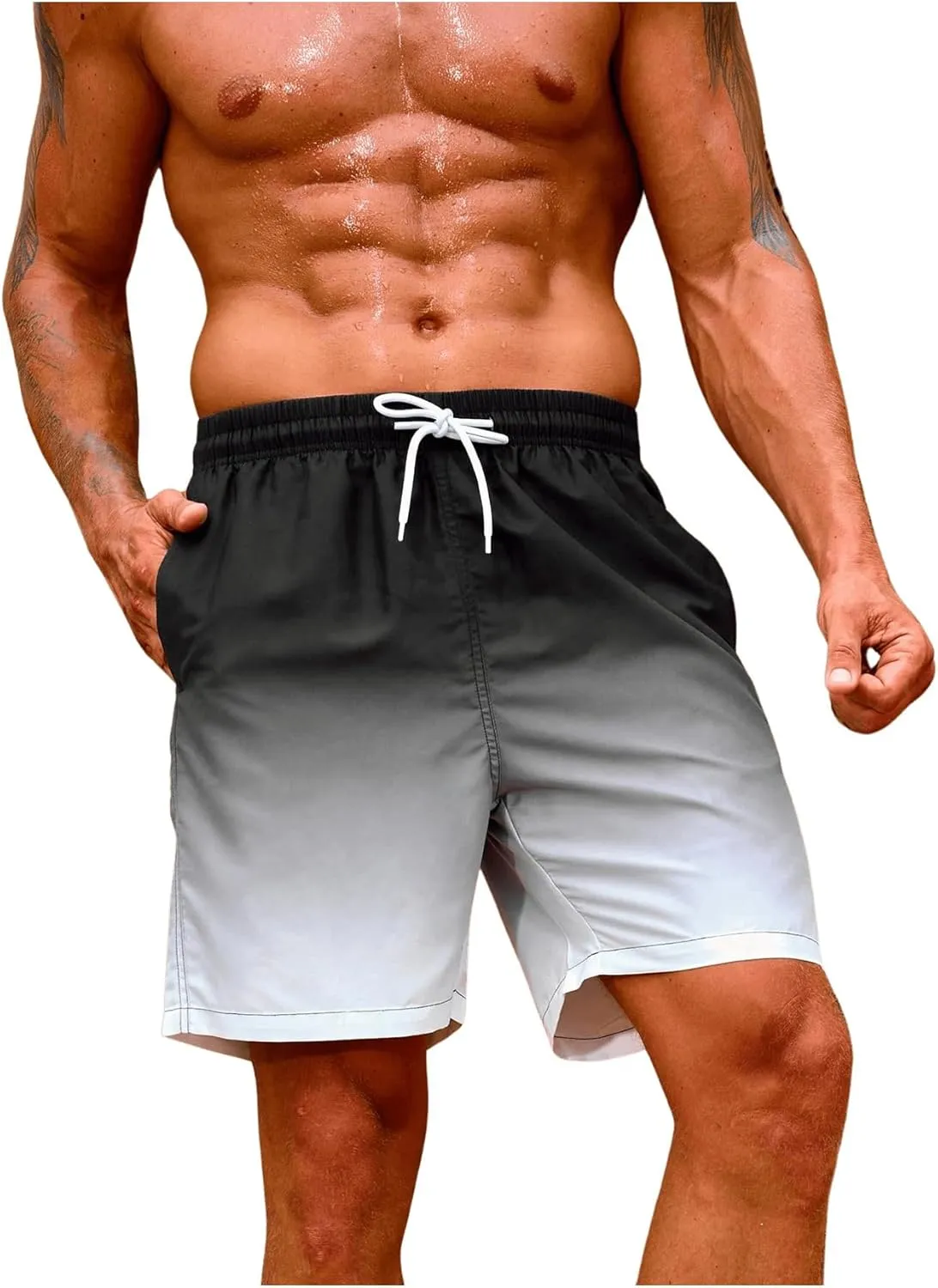 Floerns Men's Swim Trunks with Compression Quick Dry Shorts Swim Board Shorts