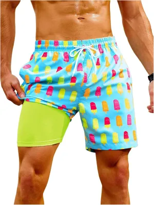 Floerns Men's Swim Trunks with Compression Quick Dry Shorts Swim Board Shorts