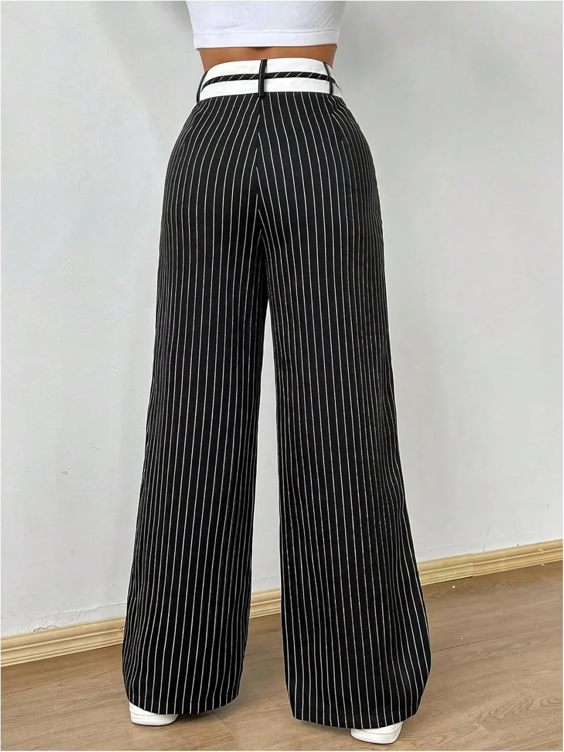 Floerns Women's Asymmetric Waist Zipper Trousers Straight Leg Pants with Pockets