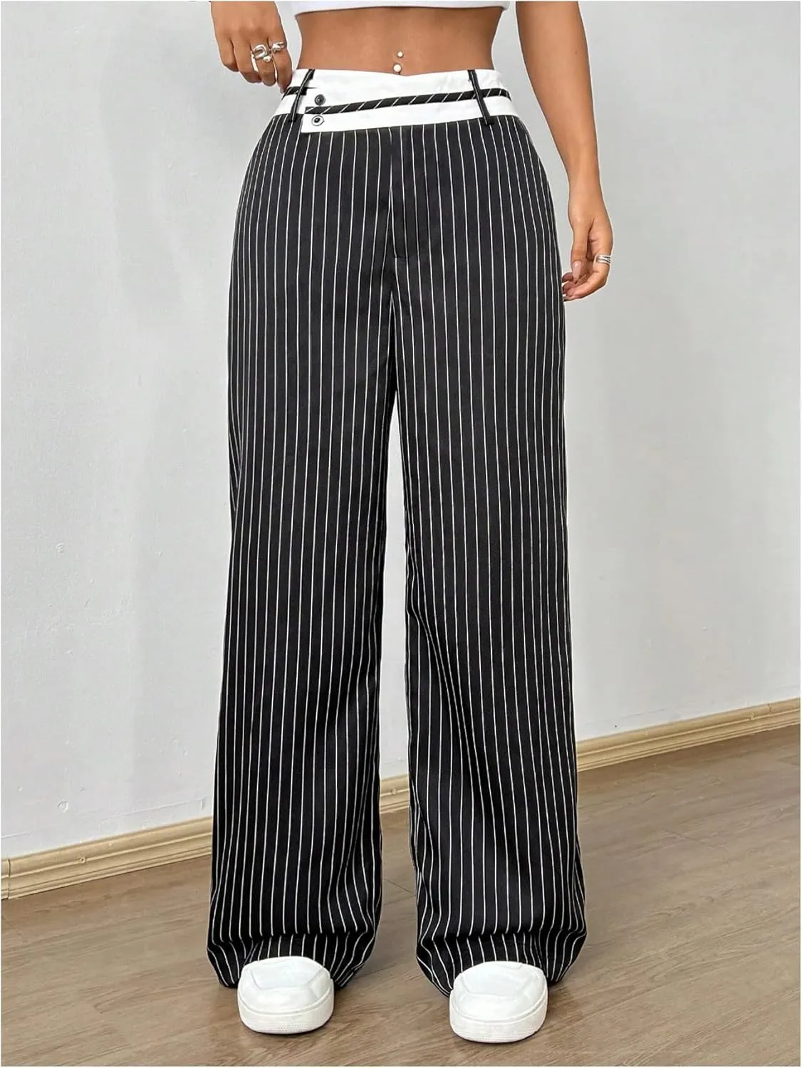 Floerns Women's Asymmetric Waist Zipper Trousers Straight Leg Pants with Pockets