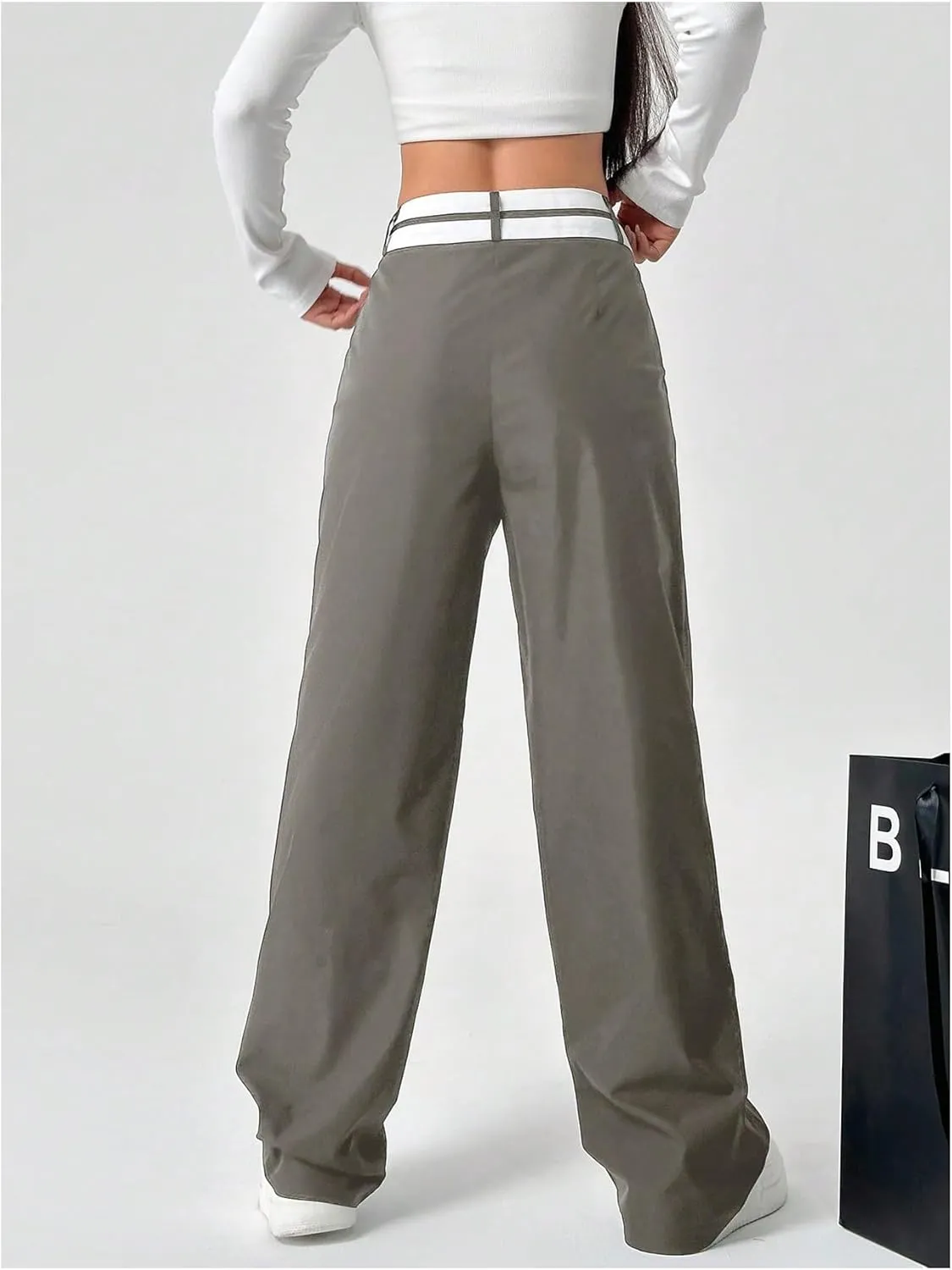 Floerns Women's Asymmetric Waist Zipper Trousers Straight Leg Pants with Pockets