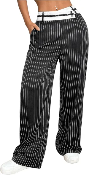 Floerns Women's Asymmetric Waist Zipper Trousers Straight Leg Pants with Pockets