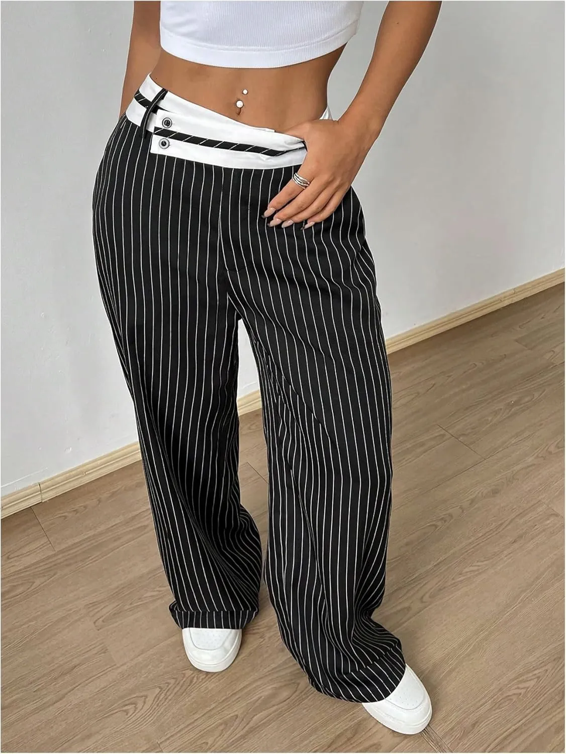 Floerns Women's Asymmetric Waist Zipper Trousers Straight Leg Pants with Pockets